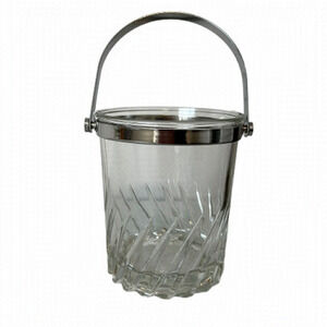 Vintage Luminarc France Glass Ice Bucket Swirl Mid Century Modern Silver Barware
